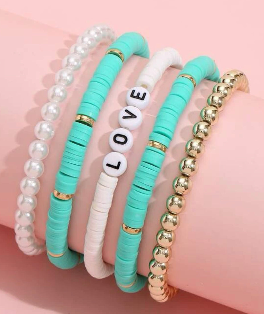 Turquoise LOVE Beaded Bracelet Set