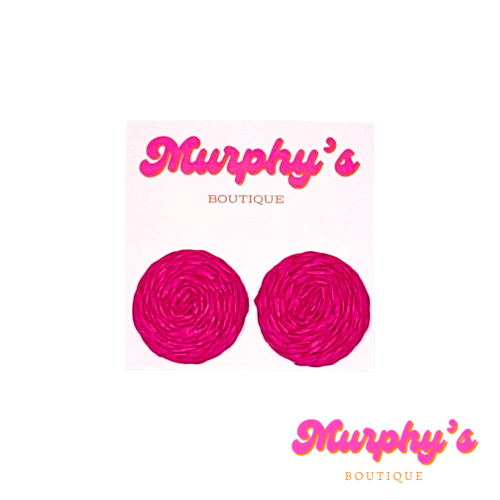 Raffia Stud Earrings - Hot Pink