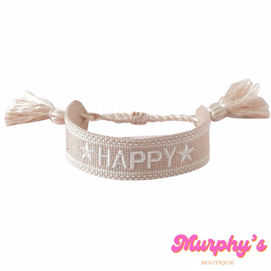 Beige HAPPY Tassel Bracelet