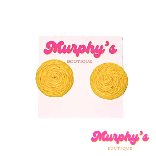 Raffia Stud Earrings - Yellow