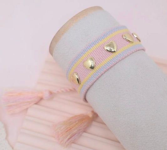 Pastel with Gold Hearts Tassel Bracelet