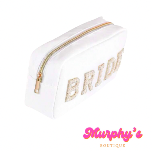 White Zipper Pouch “BRIDE”