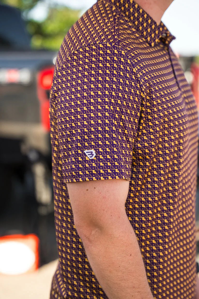 BURLEBO Performance Polo - Louisiana Purple & Yellow