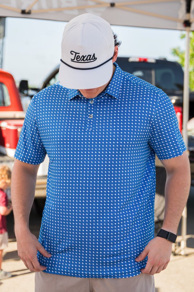 BURLEBO Performance Polo - Texas Blue & White