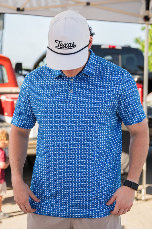 BURLEBO Performance Polo - Texas Blue & White