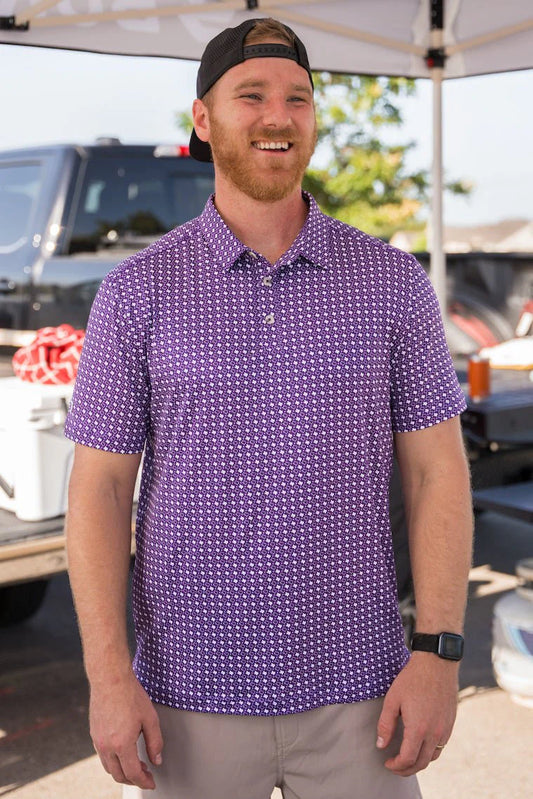 BURLEBO Performance Polo - Texas Purple & White