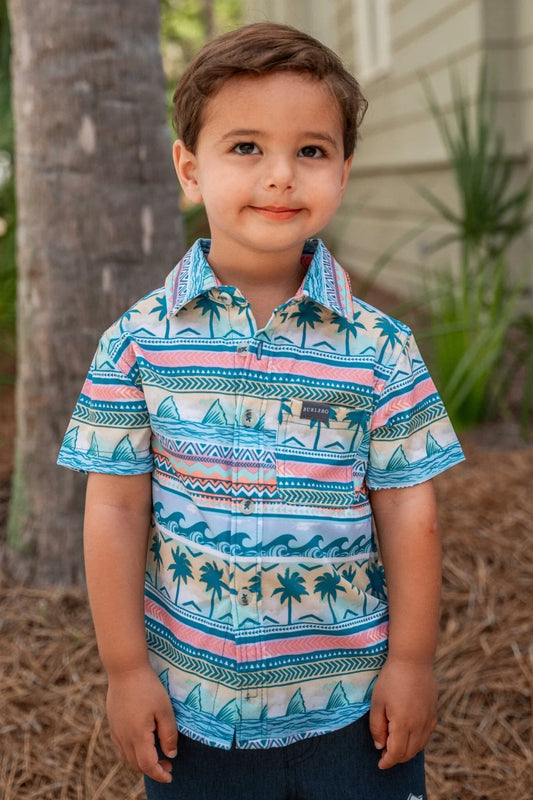 BURLEBO Youth Performance Button Up - Palms and Fins